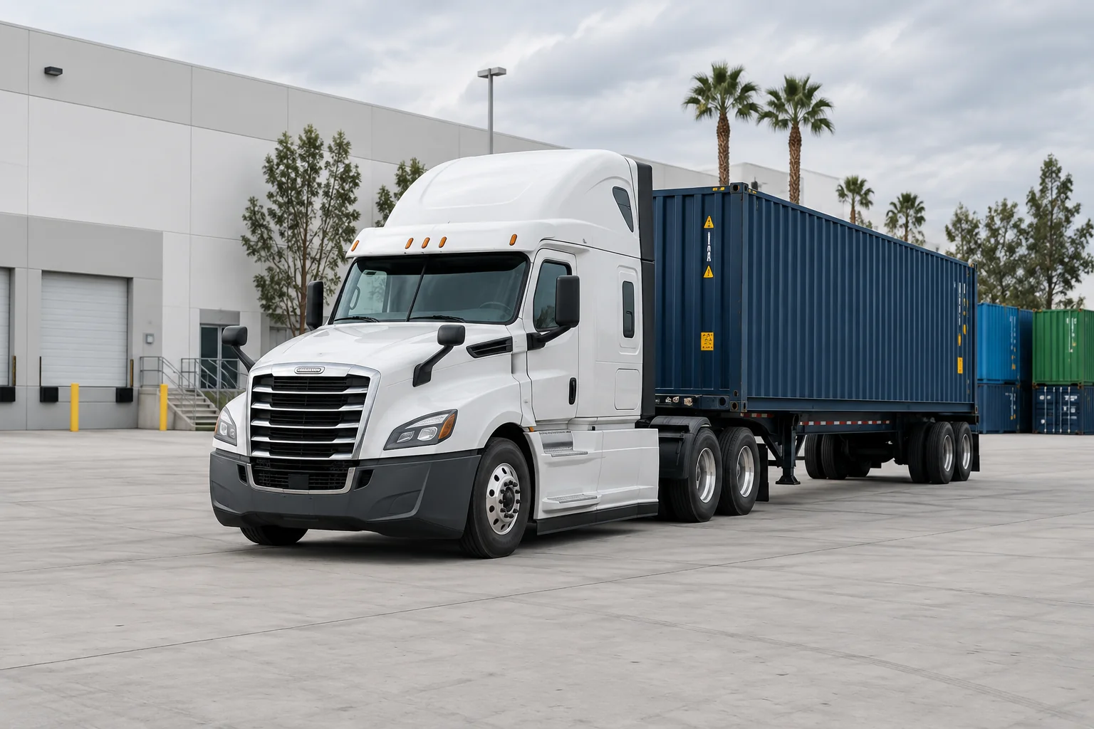 Container truck prepared for port pickup